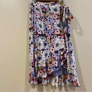 NWT Maeve Anthropologie Sybil Multicolor Floral Ruffle Wrap Skirt Size 1X